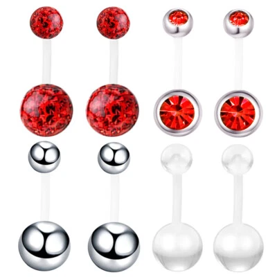 8шт 8 мм-38 мм акриловый стержень пупок кольцо кристалл стали мяч штанга пупок кнопка 14G - Изображение 1 из 4