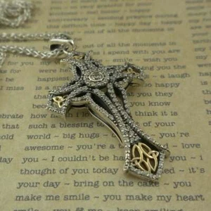 Sterling Silver & 10K Trinity Knot Cross Pendant with CZs by Keith Jack Boxed - Picture 1 of 8
