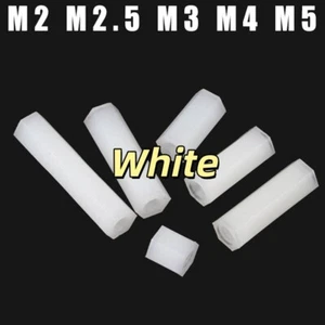 White Nylon Plastic Hex Spacer Standoff Pillar Female Screws M2 M2.5 M3 M4 M5 - Picture 1 of 6