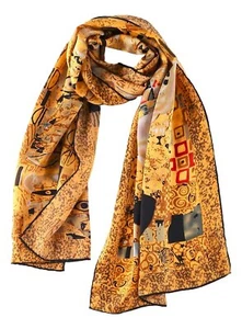 Long Charmeuse Silk Scarf Classic Art Print Portrait by Klimt - Picture 1 of 6