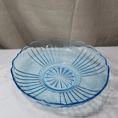 Compota de frutas vintage azul ancla Hocking MAYFAIR/rosa abierta 11 5/8" Foto 1 de 4
