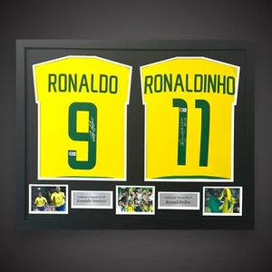 Ronaldo And Ronaldinho Hand Signed Brazil Shirts Dual Framed £899 With COA - Picture 1 of 8