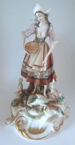 Vintage Capodimonte Work of Art Lady Feeding Chicken, Signed L. Motta, 8.25"H - Picture 1 of 14