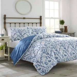 Laura Ashley 7-Piece Comforter Set Cotton Full/Queen Polyester Floral Navy Blue - Picture 1 of 5