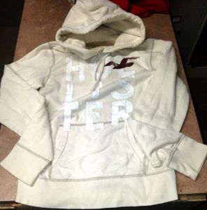 HOLLISTER LOGO HOODIE CREAM HOODED SWEATSHIRT SZ M - Picture 1 of 3