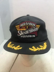 Vintage K Products Red Baron Stearman Squadron Hat Cap Black Snapback Embroider - Picture 1 of 6