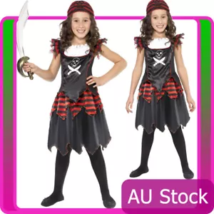 Girls Pirate Girl Skull Caribbean Costume Kids Gothic Book Week Fancy Dress - Picture 1 of 4