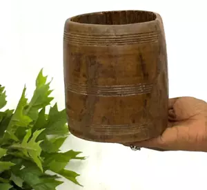 Antique Wooden Small Grain Measurement Paili Pot Original Old Hand Carved 15675 - Picture 1 of 9