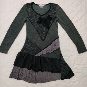 Aziza Girls Black Gray Layered Long Sleeve Ruffle Embroidered Dress Size M - Picture 1 of 11