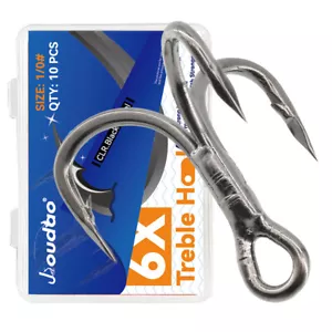 6X Fish Treble Hook 10Pcs Triple Fishing Hook for Big Game Fishing Barbed Hook - Picture 1 of 19