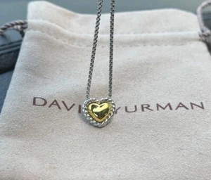 David Yurman Cookie Classic Heart Necklace Sterling Silver With 18K Gold - Picture 1 of 7