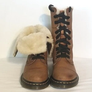 Dr Martens Aimilita braune Leder Kampfstiefel Größe 8 Fell - Bild 1 von 10