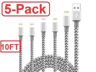 5-Pack Fast Charger Cable Heavy Duty For iPhone 14 13 12 11 XR 8 7 Charging Cord - Image 1 of 4
