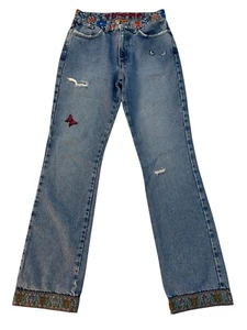Candies Girls/Juniors size 5 Slight Boot Hippy Ripped Wash Jeans Butterflies - Picture 1 of 13