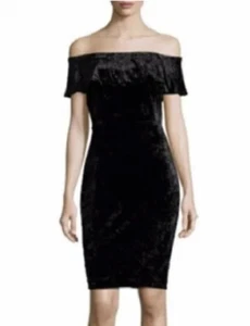 H Halston Womens Size Medium Dress Off Shoulder Stretch Black Velvet - Picture 1 of 6