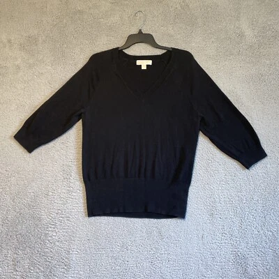 Pulôver Michael Kors lã preto manga longa gola V G - Imagem 1 de 4