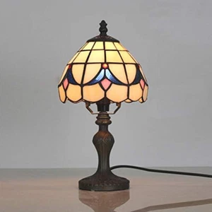 Table Light Tiffany Stained Glass Bedside Nightlight Blue Blossom Pattern Shape - Picture 1 of 9