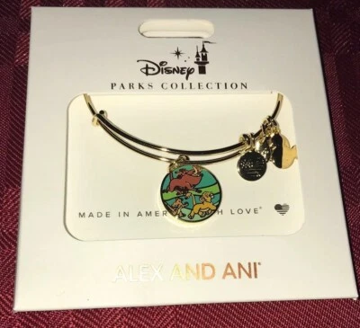 Disney Parks Alex and Ani Lion King Hakuna Matata 2 Side Charm Bracelet Gold New - Image 1 of 4