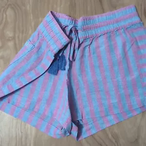 NUOVO Vineyard Vines pantaloncino donna lino a righe rosa BLU coulisse 28X3" - Foto 1 di 8