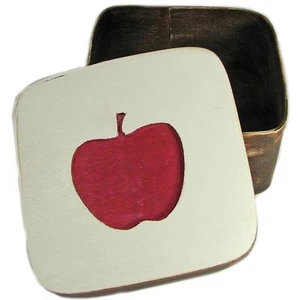 Wood Trinket With Distressed Finish and Apple Design - Picture 1 of 11