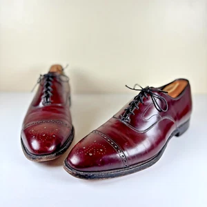 VTG Johnston & Murphy Dress Shoes Cap Toe Oxford Burgundy Leather Mens 9.5C - Picture 1 of 18