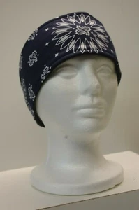 #079 Navy Paisley Fleece lined adjustable headband - Picture 1 of 4