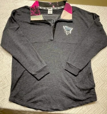 Sudadera Victoria's Secret Rosa Bling Lentejuelas Cuarto Cremallera Gris Mediana Y2K Foto 1 de 4