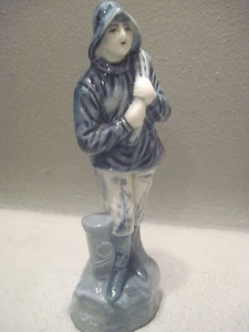 JAPANESE Figurine Cobalt Blue Fisherman 7" RARE VARIENT SHIPS ON THE PANTS - Picture 1 of 7