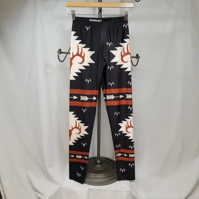 Aztec And Deer Skull Print Black Base Women's Ankle Leggings Size Medium - Image 1 of 4