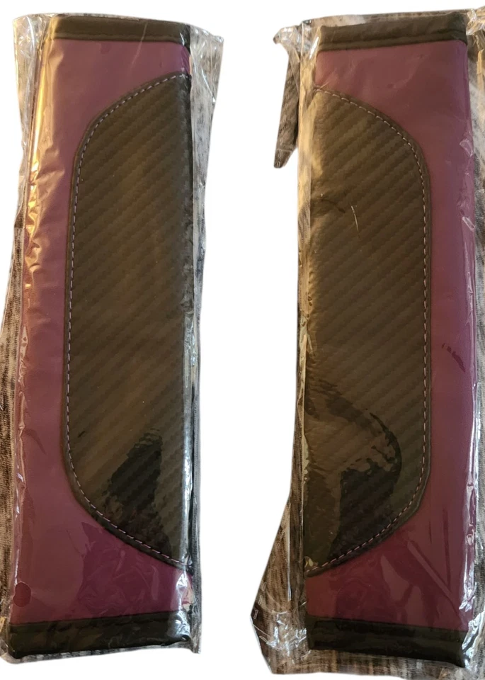 2 PIEZAS Fundas de Cinturón de Seguridad de Coche, Fibra de Carbono Cuero Seguridad Vehículo Negro/Púrpura Foto 1 de 1