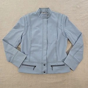 ST JOHN SPORT WMNS CAROLINA BLUE ZIP DOWN MOCK COLLAR COTTON/ KNIT JACKET SZ S - Picture 1 of 12