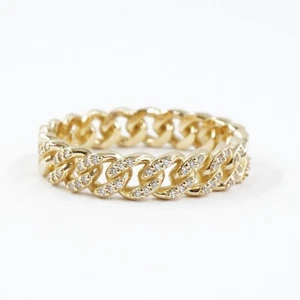 Babygold Solid 14K Yellow Gold Natural Diamond Pave Cuban Link Ring in Size 7 - Picture 1 of 13