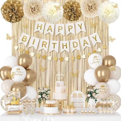 Decoraciones de Cumpleaños Blanco y Dorado para Mujer Niña, Dorado Blanco Arena Confeti Me Foto 1 de 4