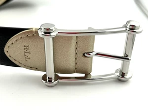 Lauren Ralph Lauren schwarz & gold Ledergürtel mit silberfarbener Schnalle RLR Logo Gr. M - Bild 1 von 5