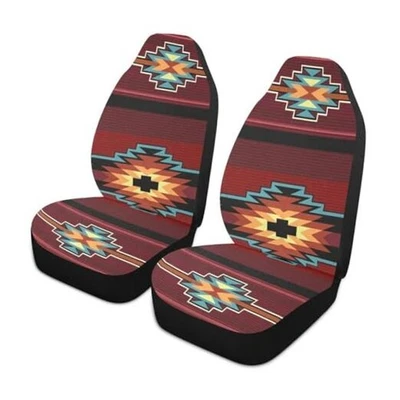 Conjunto de 2 capas de assento de carro tribais nativas americanas, sudoeste nativo asteca vermelho-azulado - Imagem 1 de 4