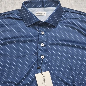 Camisa Polo Collars & Co Para Hombre Pequeña Azul Marino Lunares Elastizada Suave Nueva  - Imagen 1 de 9