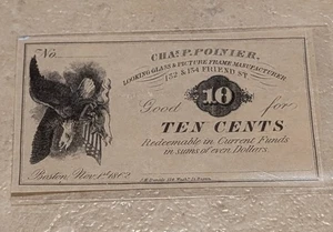 10 centavos Chas. 1862 P. Poinier Boston Scrip!!!!! - Imagen 1 de 2