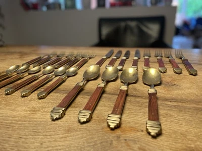 Vintage Besteck  Holz & Messing  24-teilig - Bild 1 von 4