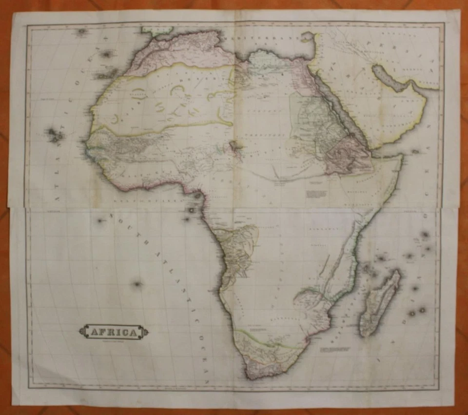 AFRICAN CONTINENT 1825 DANIEL LIZARS OVERSIZE UNUSUAL ANTIQUE 4-SHEETS MAP - Image 1 of 1