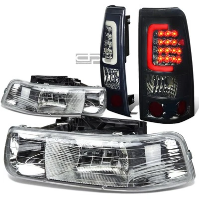 ДЛЯ 99-02 SILVERADO ХРОМ КРИСТАЛЛ ФАРЫ + УГОЛ + КОПЧЕНЫЙ 3D LED ЗАДНИЙ ФОНАРЬ НАБОР - Изображение 1 из 4