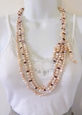 Collar 29 pulgadas Capa Natural Púrpura Perla de Agua Dulce y Gemas Granate Rojo NK578 Foto 1 de 4