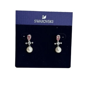 Swarovski Perfection Pierced Earrings PINK Crystal Pearl NWOB - Picture 1 of 5
