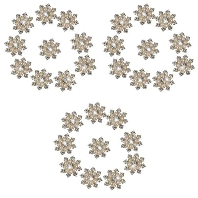  Set of 3 Snowflake Pearl Hair Accessories Crystal Buttons Rhinestone - Image 1 of 4