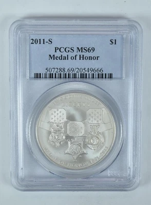 2011-S Medal Of Honor Commemorative Dollar MS69 PCGS Blue Label - Image 1 of 4