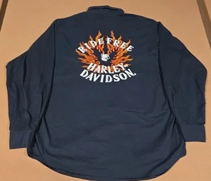 VINTAGE Harley Davidson Button Down Free Ride bestickt Herren Größe Large - Bild 1 von 10