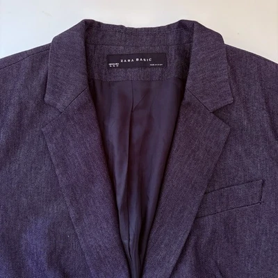 Zara  Basic Blue Denim Blazer Lined SZ XL Womens - Image 1 of 4