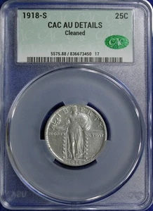 1918-S STANDING LIBERTY QUARTER CAC AU DETAILS (2532300) - Picture 1 of 4