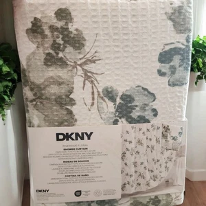 DKNY RIVERSIDE Floral Microsculpt Duschvorhang Grün Hellbraun Weiß Jade Stoff  - Bild 1 von 5