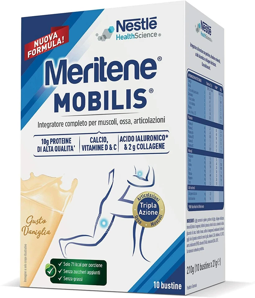 MERITENE MOBILIS GUSTO VANIGLIA 10 BUSTINE - INTERGRATORE MUSCOLI OSSA - NESTLE