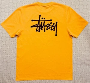 Unisex Stussy Logo Basic Pigment Dyed Yellow T-shirt - Picture 1 of 4